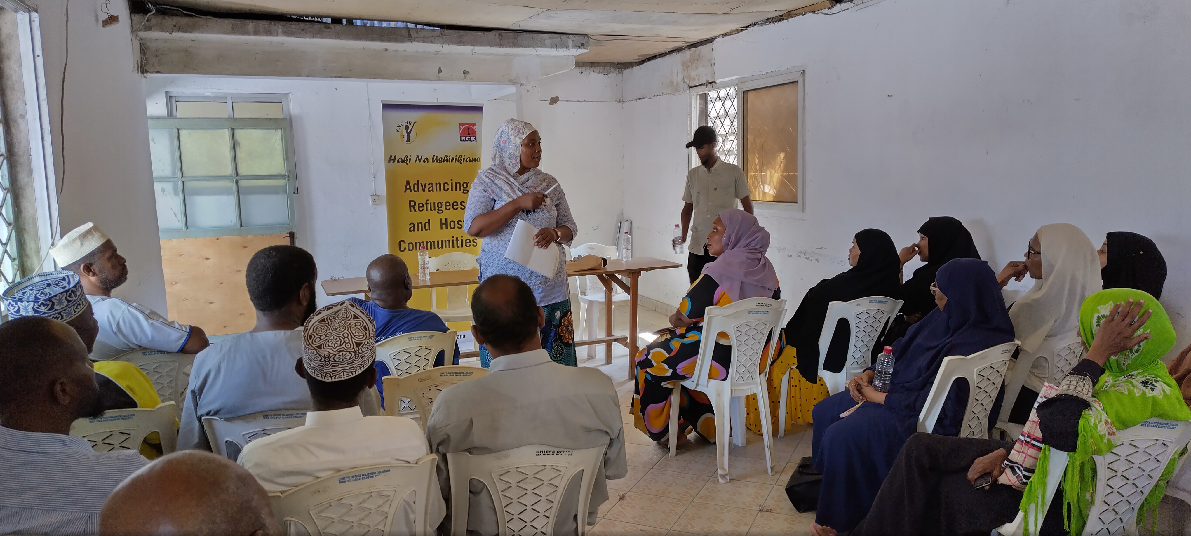 Miriam Mirere, a Trainer of Trainers sensitizing host communities and refugees on their rights and responsibilities at Majengo location Mombasa on 15th May 2024.